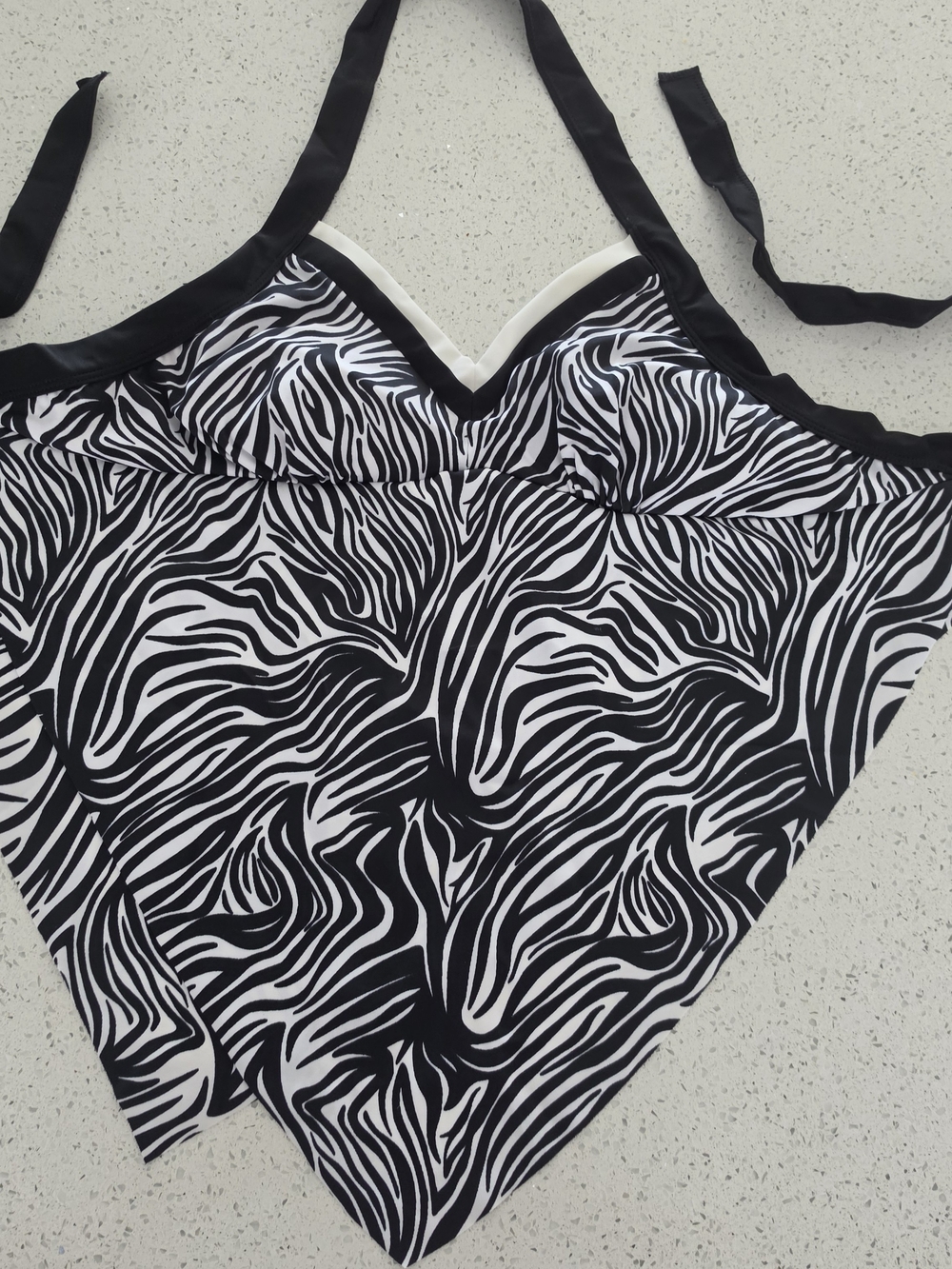 Zebra Swimtop Print Halter Chemise - Black & White M - Picture 1 of 10